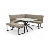 Galini 140–200cm White & Gold Extending Table with Corner Bench - Pendle Village Furniture